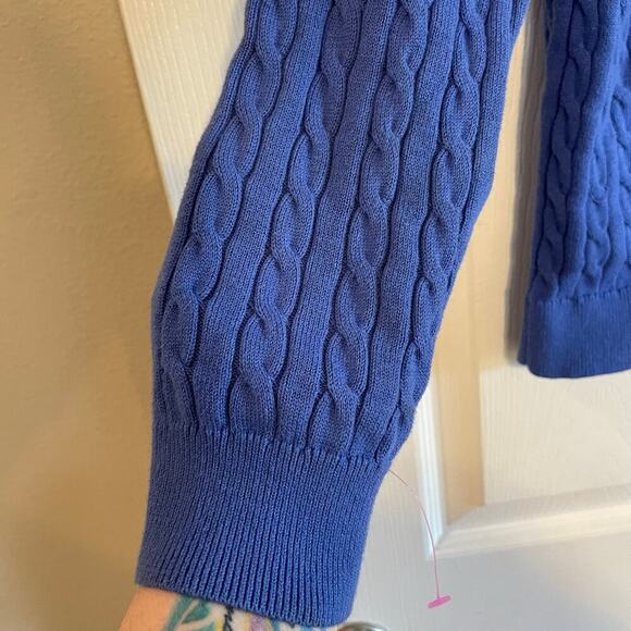 Lands' End Sweater Women's Size XLP Cardigan Sweater Blue Cablenknit V-Neck - Picture 6 of 12